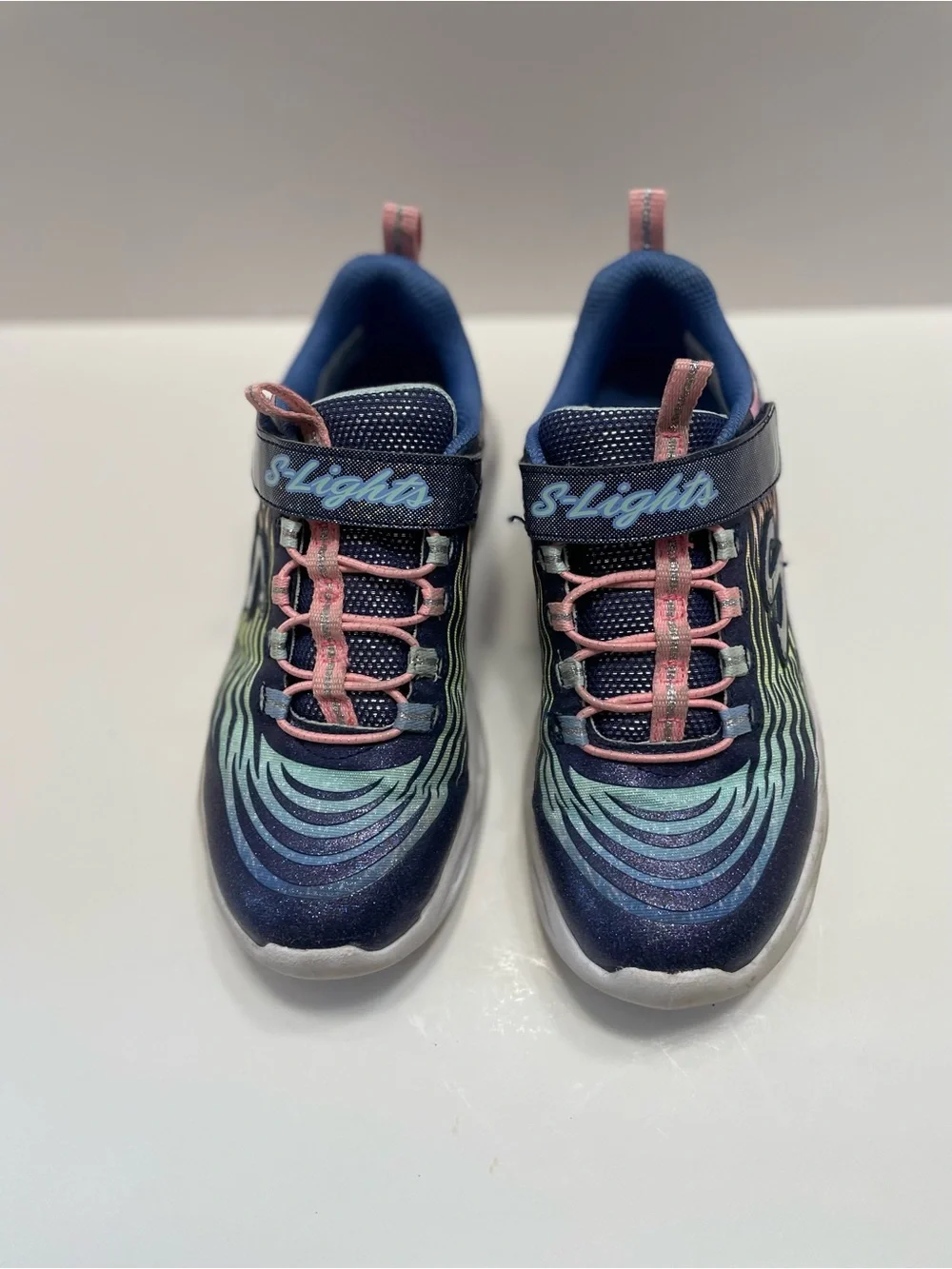 Skechers Kids Light-Up Zebra Wave Sneakers - Navy/Blue/Pink